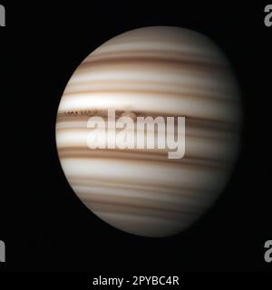 Jupiter ist der größte Planet im Sonnensystem und der fünftentfernteste von der Sonne. Zusammen mit Saturn ist Jupiter als Gasriese klassifiziert. Der große Rote Fleck ist ein riesiger Sturm. Kosmologie und Physik. Stockfoto