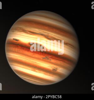 Jupiter ist der größte Planet im Sonnensystem und der fünftentfernteste von der Sonne. Zusammen mit Saturn ist Jupiter als Gasriese klassifiziert. Der große Rote Fleck ist ein riesiger Sturm. Kosmologie und Physik. Stockfoto