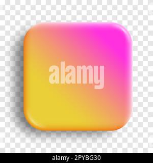 Vektorhintergrund für App-Symbol glänzend. 3D-Knopf mit holografischem Farbverlauf in gelbem Pink und realistischer, weicher, abgerundeter Schattenform für Web und Stock Vektor