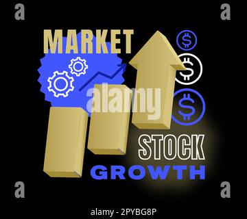 Darstellung des Wachstumsvektors der Börse. Kreatives Konzept des Anlagehandels. Infografiken für Finanzakkumulation und Geldwachstum im 3D-Rendering-Stil Stock Vektor