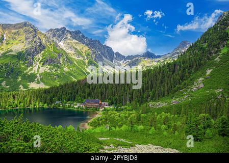 Malerischer Panoramablick auf Popradske Pleso, Tatra, Slowakei. Stockfoto