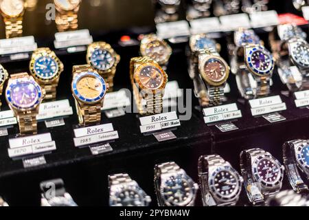 Rolex Uhren stellten das Schaufenster auf Stockfoto