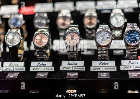 Rolex Uhren stellten das Schaufenster auf Stockfoto