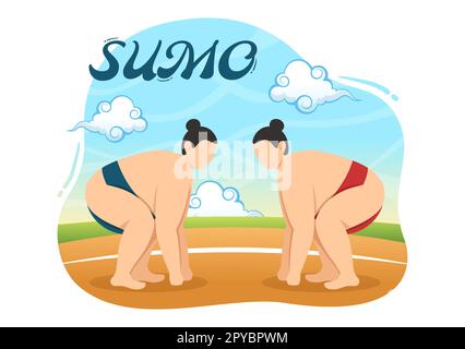 Sumo Wrestler Illustration mit Kampfsport gegen traditionelle japanische Kampfkunst und sportliche Aktivitäten in flachen, handgezeichneten Landing-Page-Vorlagen für Cartoons Stockfoto