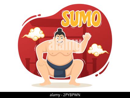 Sumo Wrestler Illustration mit Kampfsport gegen traditionelle japanische Kampfkunst und sportliche Aktivitäten in flachen, handgezeichneten Landing-Page-Vorlagen für Cartoons Stockfoto
