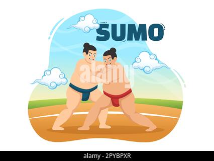 Sumo Wrestler Illustration mit Kampfsport gegen traditionelle japanische Kampfkunst und sportliche Aktivitäten in flachen, handgezeichneten Landing-Page-Vorlagen für Cartoons Stockfoto