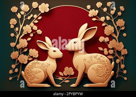The Rabbit Greeting Happy Chinese Silvester Fashtival 2023. Die chinesische Übersetzung ist Mean Year of Rabbit Happy chinese New Year Stockfoto