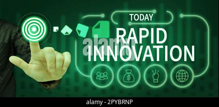 Textunterschrift für schnelle Innovationen. Internetkonzept, das charakteristisch für eine Website ist, die Suchmaschinenalgorithmen verwendet Stockfoto