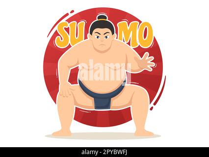 Sumo Wrestler Illustration mit Kampfsport gegen traditionelle japanische Kampfkunst und sportliche Aktivitäten in flachen, handgezeichneten Landing-Page-Vorlagen für Cartoons Stockfoto