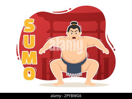 Sumo Wrestler Illustration mit Kampfsport gegen traditionelle japanische Kampfkunst und sportliche Aktivitäten in flachen, handgezeichneten Landing-Page-Vorlagen für Cartoons Stockfoto