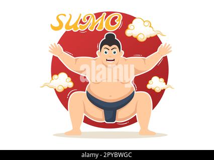 Sumo Wrestler Illustration mit Kampfsport gegen traditionelle japanische Kampfkunst und sportliche Aktivitäten in flachen, handgezeichneten Landing-Page-Vorlagen für Cartoons Stockfoto