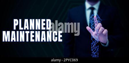 Textzeichen mit planmäßiger Wartung. Regelmäßige Überprüfung der Geschäftsideen Stockfoto