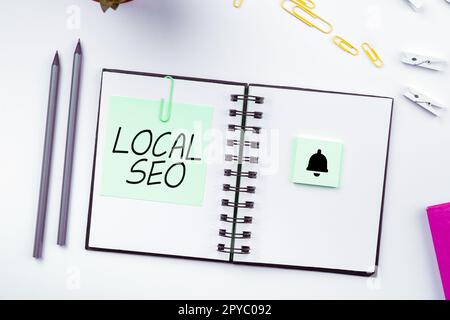 Schild mit lokaler Seo. Business Showcase Dies ist eine effektive Möglichkeit, Ihr Unternehmen online zu vermarkten Stockfoto