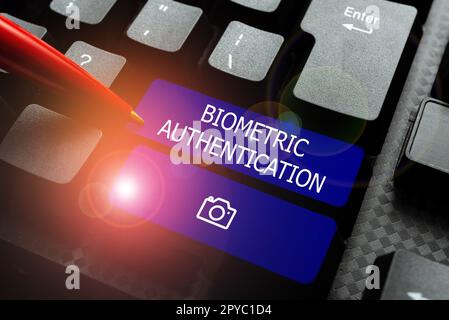 Text mit biometrischer Authentifizierung bei Inspiration. Konzept, das bedeutet, dass die Identitätsüberprüfung biologische Eingaben beinhaltet Stockfoto