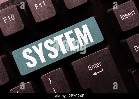 Inspiration mit dem Schildsystem. Geschäftsideen, die als Teilemechanismus oder Netzwerk zusammenarbeiten Stockfoto