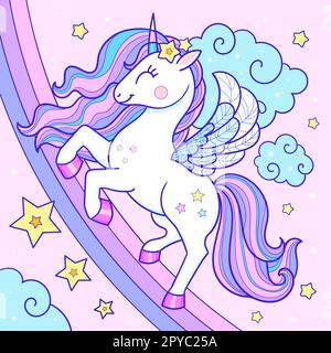 Süßes Cartoon-Einhorn und Regenbogen. Vektordarstellung Stock Vektor