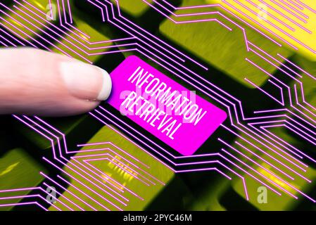 Textinformationen abrufen wird geschrieben. Unternehmen präsentieren Einen Ort, an dem Daten gespeichert werden und gefunden werden können Stockfoto