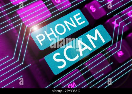 Textunterschrift mit Phone Scam. Internet-Konzept immer unerwünschte Anrufe, um Produkte oder Service Telesales zu fördern Stockfoto