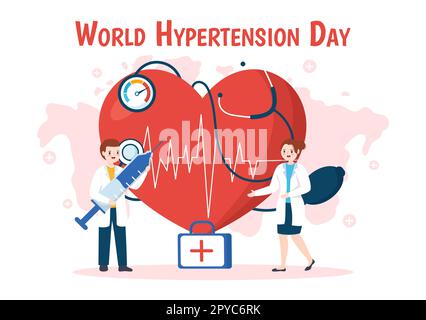 World Hypertension Day am 17. Mai Illustration mit Bluthochdruck und Red Love Image in flachem Cartoon handgezeichnet für Landing-Page-Vorlagen Stockfoto