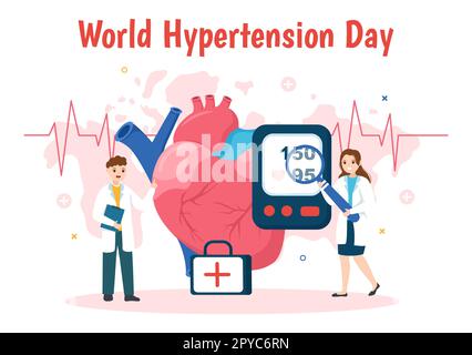 World Hypertension Day am 17. Mai Illustration mit Bluthochdruck und Red Love Image in flachem Cartoon handgezeichnet für Landing-Page-Vorlagen Stockfoto