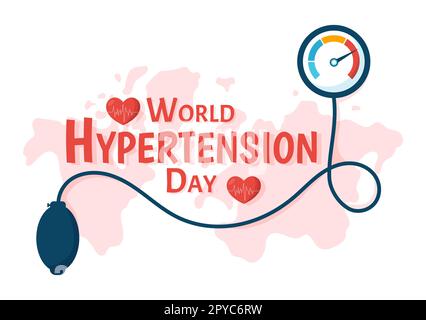 World Hypertension Day am 17. Mai Illustration mit Bluthochdruck und Red Love Image in flachem Cartoon handgezeichnet für Landing-Page-Vorlagen Stockfoto