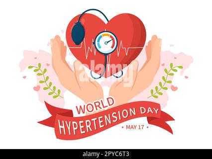 World Hypertension Day am 17. Mai Illustration mit Bluthochdruck und Red Love Image in flachem Cartoon handgezeichnet für Landing-Page-Vorlagen Stockfoto