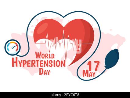 World Hypertension Day am 17. Mai Illustration mit Bluthochdruck und Red Love Image in flachem Cartoon handgezeichnet für Landing-Page-Vorlagen Stockfoto