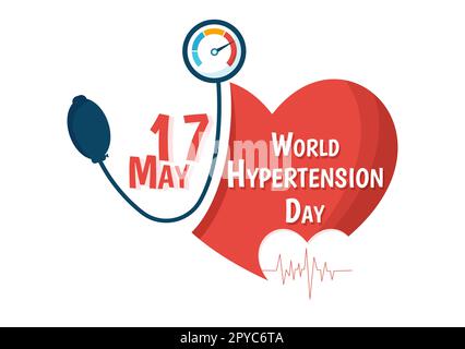 World Hypertension Day am 17. Mai Illustration mit Bluthochdruck und Red Love Image in flachem Cartoon handgezeichnet für Landing-Page-Vorlagen Stockfoto