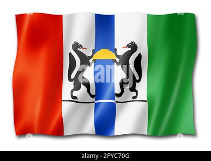 Nowosibirsk Staat - Oblast - Flagge, Russland winken Banner Sammlung. 3D-Illustration Stockfoto