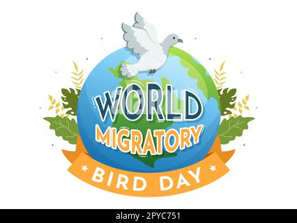 World Migratory Bird Day am 8. Mai Illustration mit Birds Migrations Groups in einem flachen Cartoon Handzeichnet für Landing-Page-Vorlagen Stockfoto