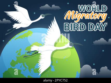 World Migratory Bird Day am 8. Mai Illustration mit Birds Migrations Groups in einem flachen Cartoon Handzeichnet für Landing-Page-Vorlagen Stockfoto