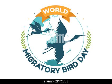 World Migratory Bird Day am 8. Mai Illustration mit Birds Migrations Groups in einem flachen Cartoon Handzeichnet für Landing-Page-Vorlagen Stockfoto