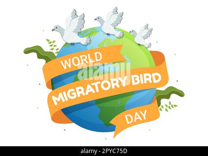 World Migratory Bird Day am 8. Mai Illustration mit Birds Migrations Groups in einem flachen Cartoon Handzeichnet für Landing-Page-Vorlagen Stockfoto