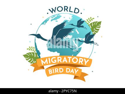 World Migratory Bird Day am 8. Mai Illustration mit Birds Migrations Groups in einem flachen Cartoon Handzeichnet für Landing-Page-Vorlagen Stockfoto