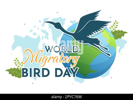 World Migratory Bird Day am 8. Mai Illustration mit Birds Migrations Groups in einem flachen Cartoon Handzeichnet für Landing-Page-Vorlagen Stockfoto