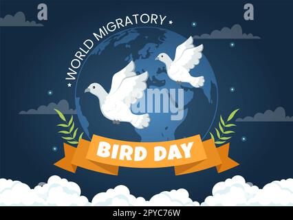 World Migratory Bird Day am 8. Mai Illustration mit Birds Migrations Groups in einem flachen Cartoon Handzeichnet für Landing-Page-Vorlagen Stockfoto