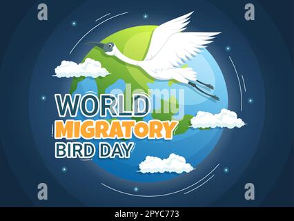 World Migratory Bird Day am 8. Mai Illustration mit Birds Migrations Groups in einem flachen Cartoon Handzeichnet für Landing-Page-Vorlagen Stockfoto