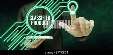Konzeptionelle Anzeige des klassifizierten Produkts. Konzeptionelle fotosensible Daten streng geheim unbefugte Offenlegung Stockfoto