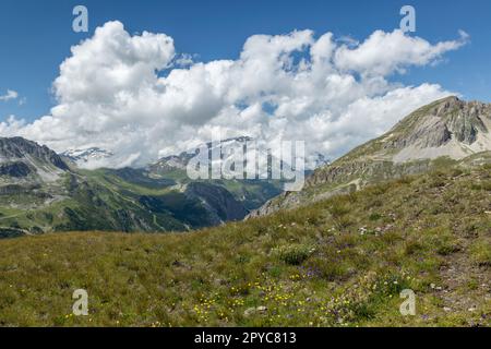 Landschaft in der Nähe von Col de l'Iseran, Savoy, Frankreich Stockfoto