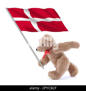 Die dänische Flagge trägt ein süßer Teddybär Stockfoto