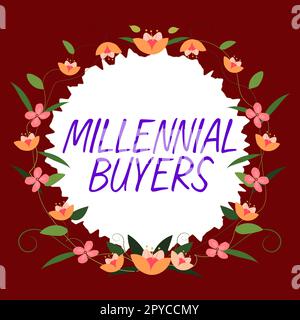 Schreiben mit Text Millennial Buyers. Konzeptfoto Typ der Verbraucher, die an Trendprodukten interessiert sind Stockfoto