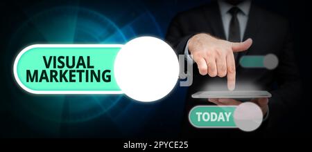 Textunterschrift für Visual Marketing. Konzept bedeutet, Marketingbotschaften mit Bildern zu verbinden Stockfoto