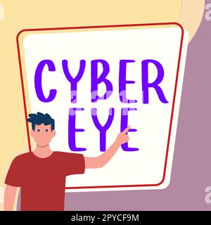 Handschriftlicher Text Cyber Eye. Das Business Concept Tool ist für die Entwicklung intelligenter Technologien im Bereich der Cybersicherheit zuständig Stockfoto