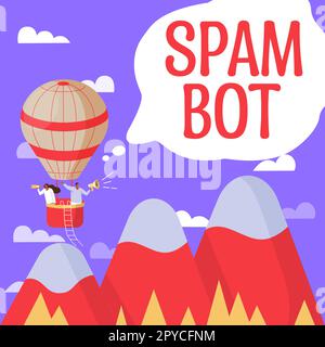 Schild mit Anzeige von Spam bot. Word für autonomes Programm im Internet, das Spam an Benutzer sendet Stockfoto