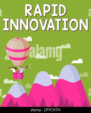 Schild mit der Aufschrift „Rapid Innovation“. Wort für Merkmal einer Website, die Suchmaschinenalgorithmen verwendet Stockfoto