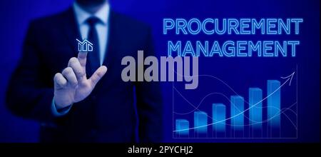 Textüberschrift für das Beschaffungsmanagement. Konzeptfoto für den Kauf von Waren und Dienstleistungen aus externen Quellen Stockfoto