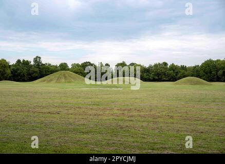 Lange und runde Grabhügel der amerikanischen Ureinwohner in Ohio Stockfoto