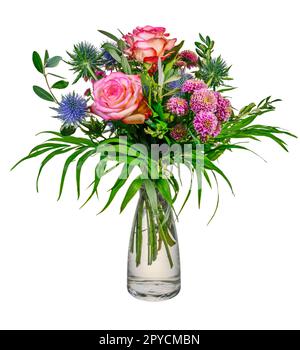Isolierte Blumenarrangement in einer Glasvase Stockfoto
