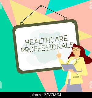 Textunterschrift für medizinisches Fachpersonal. Internet Concept Anwendungsprogramm, das gesundheitsbezogene Dienstleistungen anbietet Stockfoto