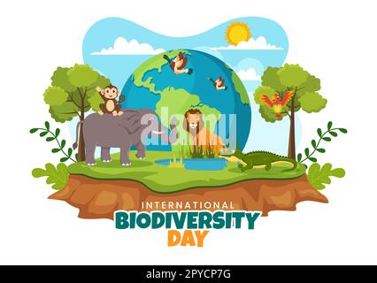 Welttag der biologischen Vielfalt am 22. Mai Illustration mit biologischer Vielfalt, Erde und Tier in flachem Cartoon handgezeichnet für Landing-Page-Vorlagen Stockfoto